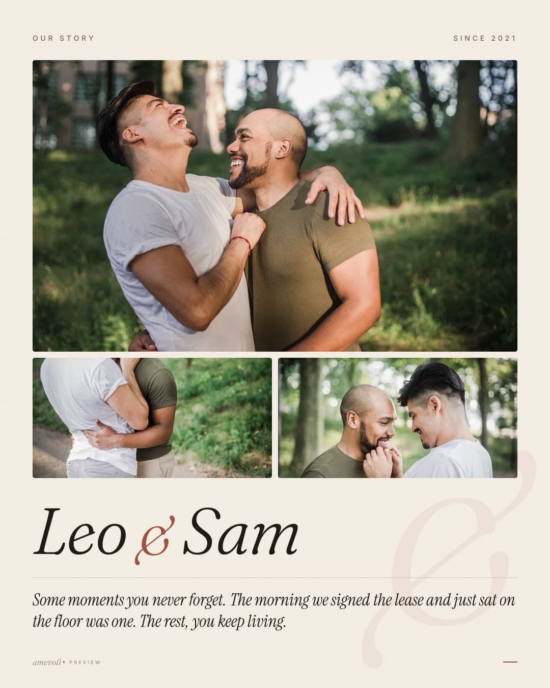Example made with licensed photos, not customer photos. · Story poster