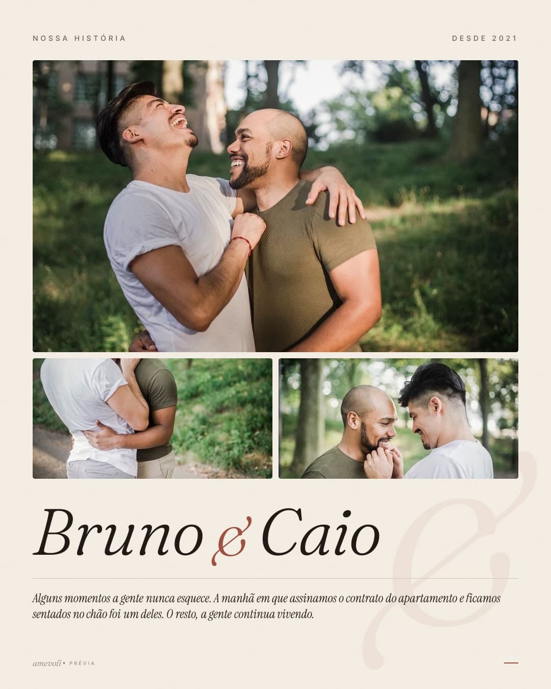 Exemplo feito com fotos licenciadas, não com fotos de clientes. · Pôster da história